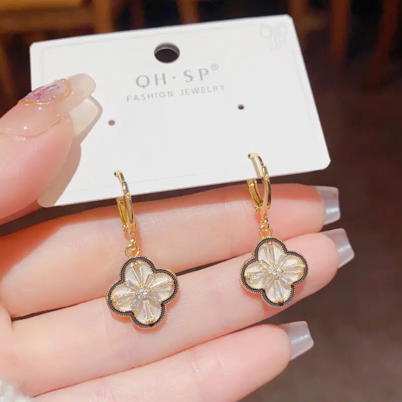 Brass CZ Clover Hoop Earrings