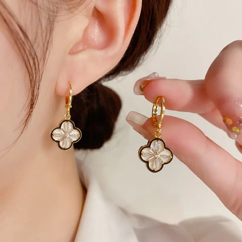 Brass CZ Clover Hoop Earrings