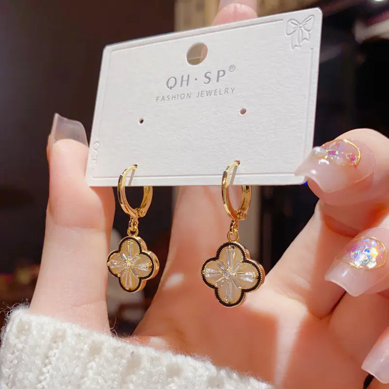 Brass CZ Clover Hoop Earrings