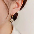 Brass CZ Clover Hoop Earrings