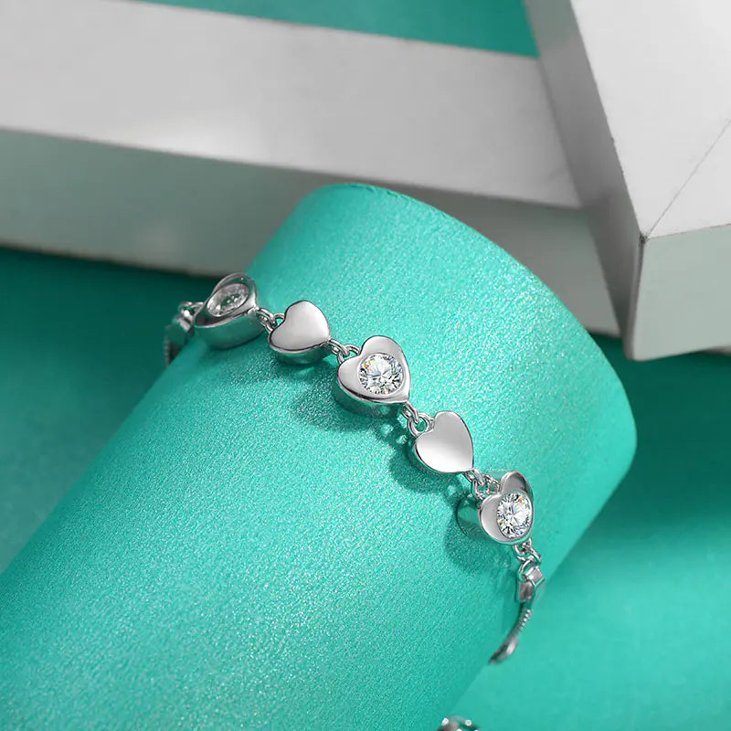 S925 Moissanite Triple Polished Iced Heart Bracelet