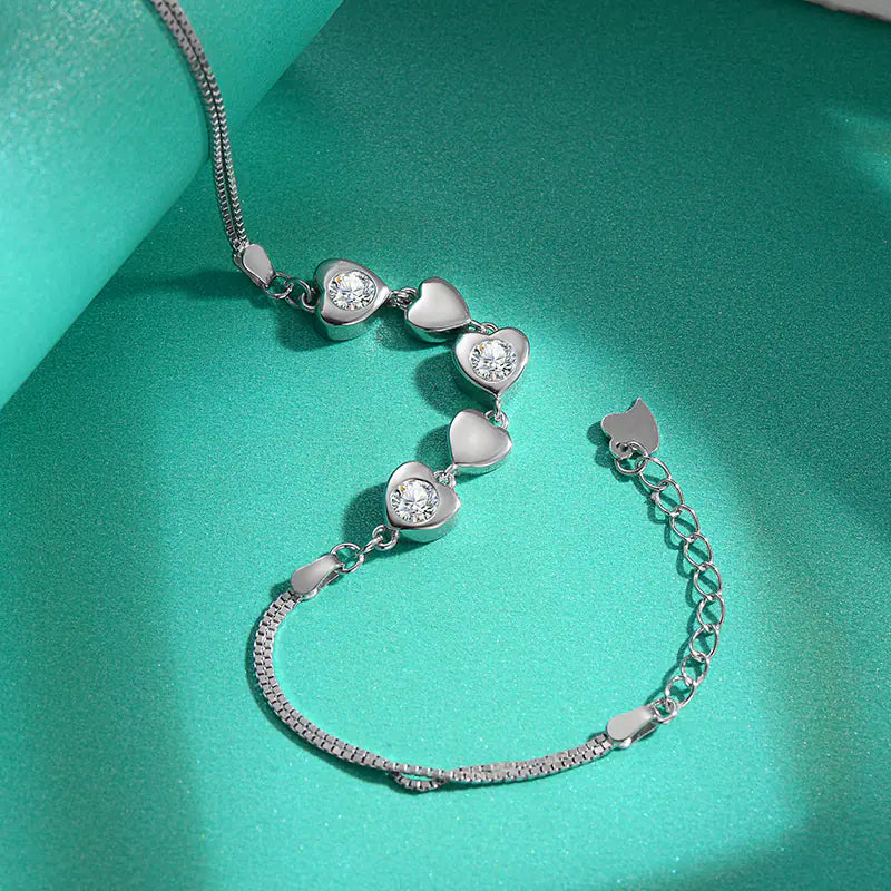 S925 Moissanite Triple Polished Iced Heart Bracelet
