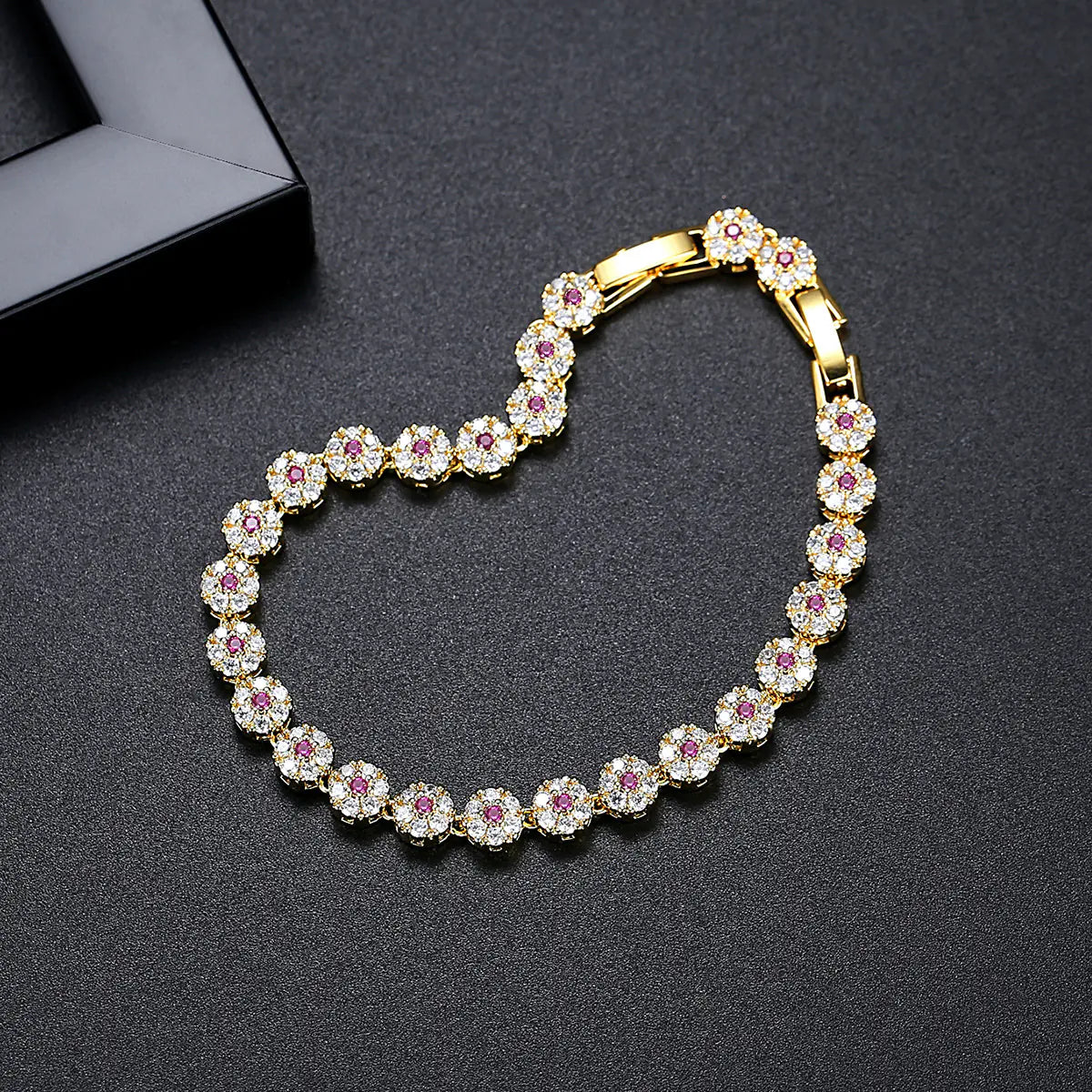 Hot 6mm Brass Iced Colorful CZ Flower Bracelet