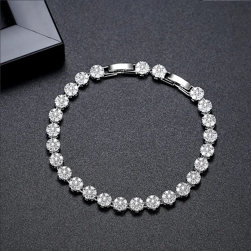 Hot 6mm Brass Iced Colorful CZ Flower Bracelet