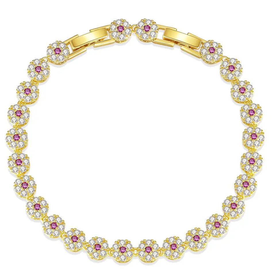 Hot 6mm Brass Iced Colorful CZ Flower Bracelet