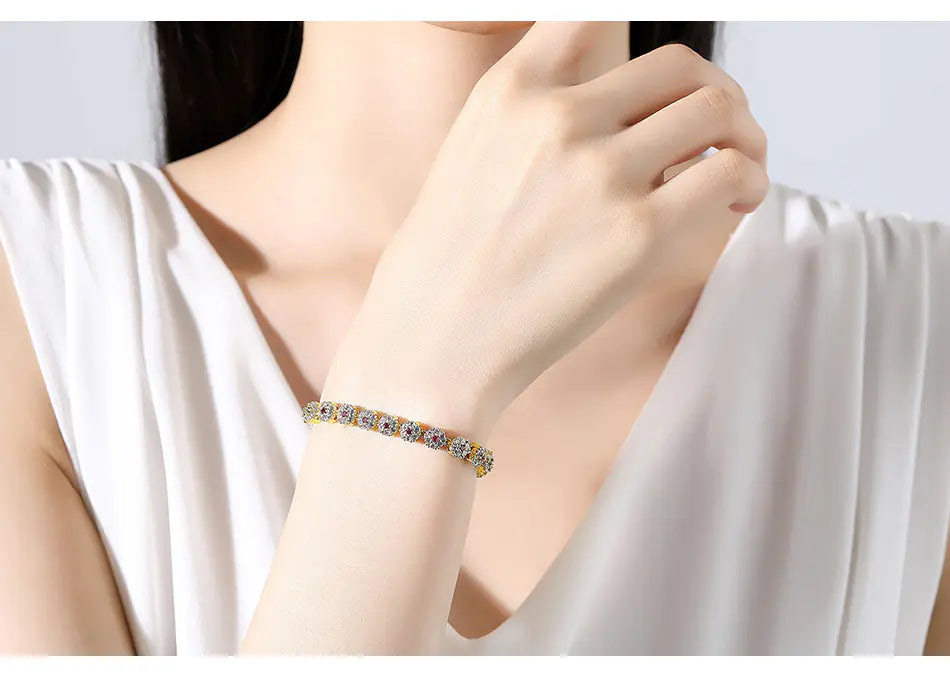 Hot 6mm Brass Iced Colorful CZ Flower Bracelet