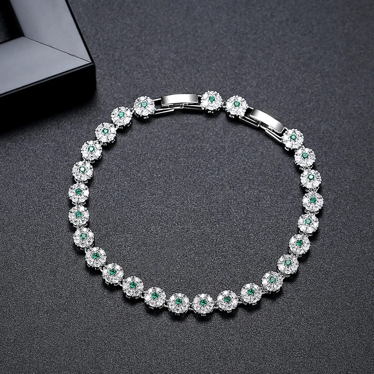 Hot 6mm Brass Iced Colorful CZ Flower Bracelet