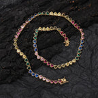 4mm Brass Colorful CZ Rainbow Heart Necklace