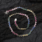 4mm Brass Colorful CZ Rainbow Heart Necklace