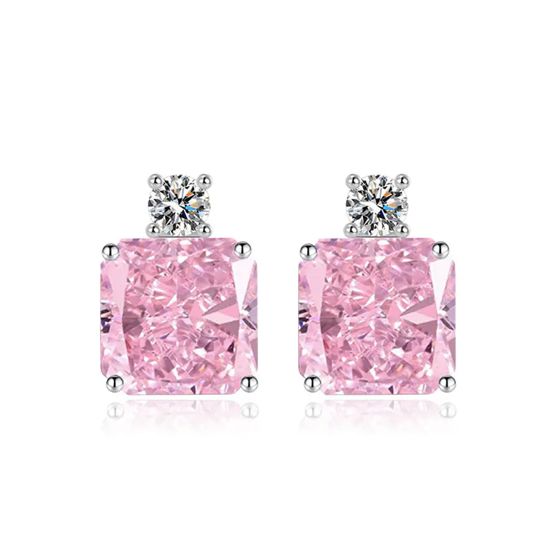 10mm Brass Multicolor Square CZ Stud Earrings