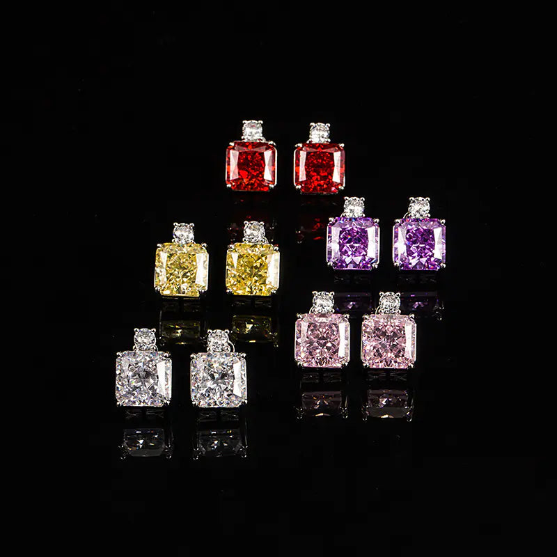 10mm Brass Colorful Square Stud Earrings