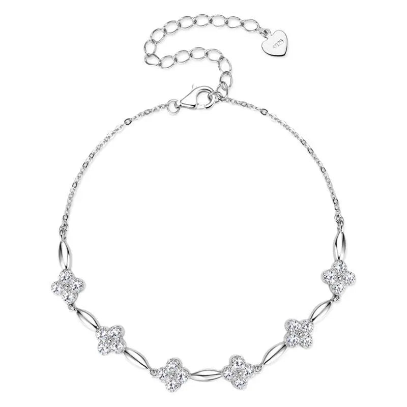 S925 silver moissanite bracelet clover bracelet