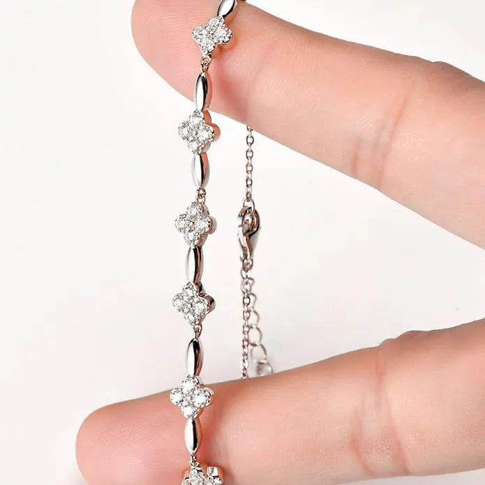 S925 silver moissanite bracelet clover bracelet