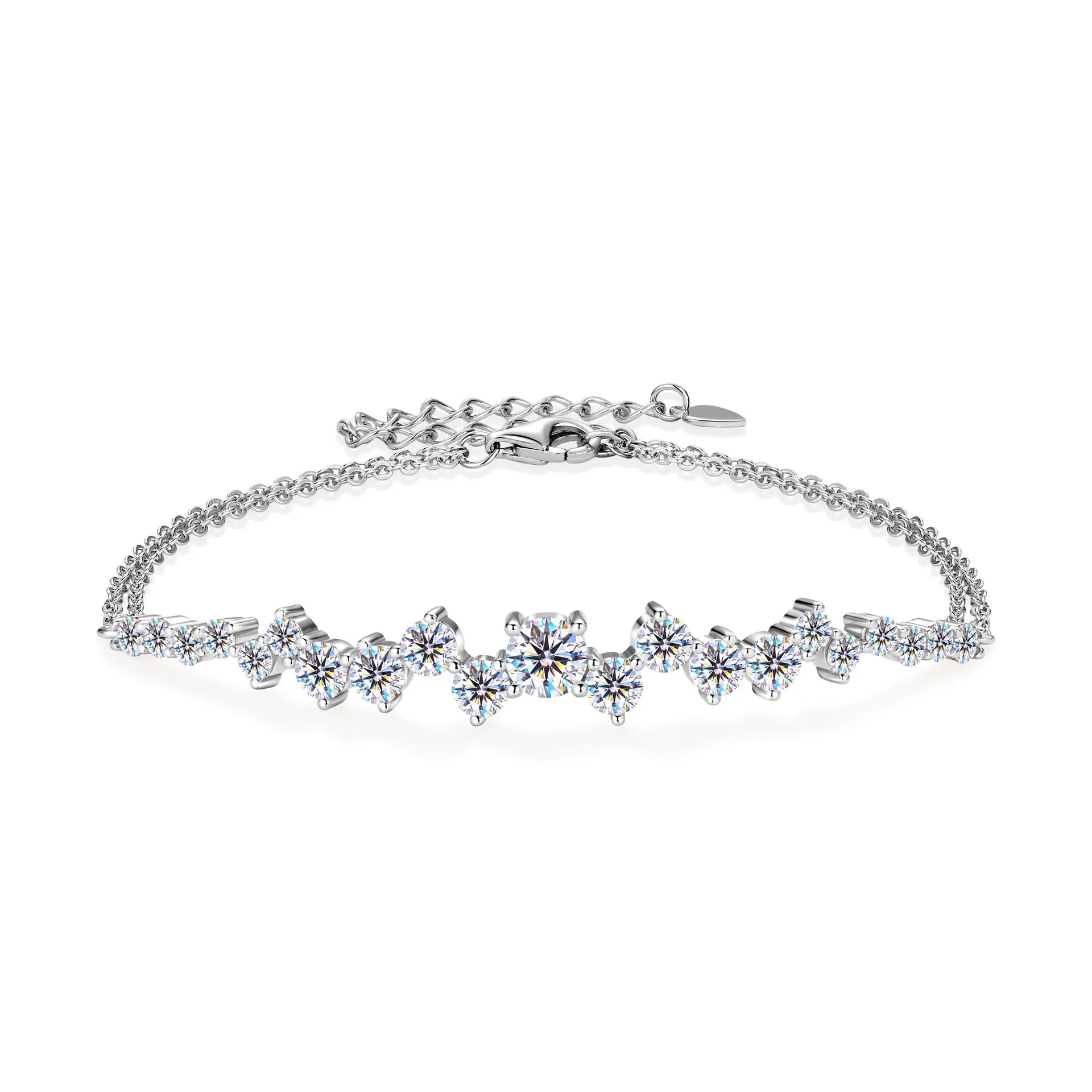 S925 large and small moissanite adjustable bracelet