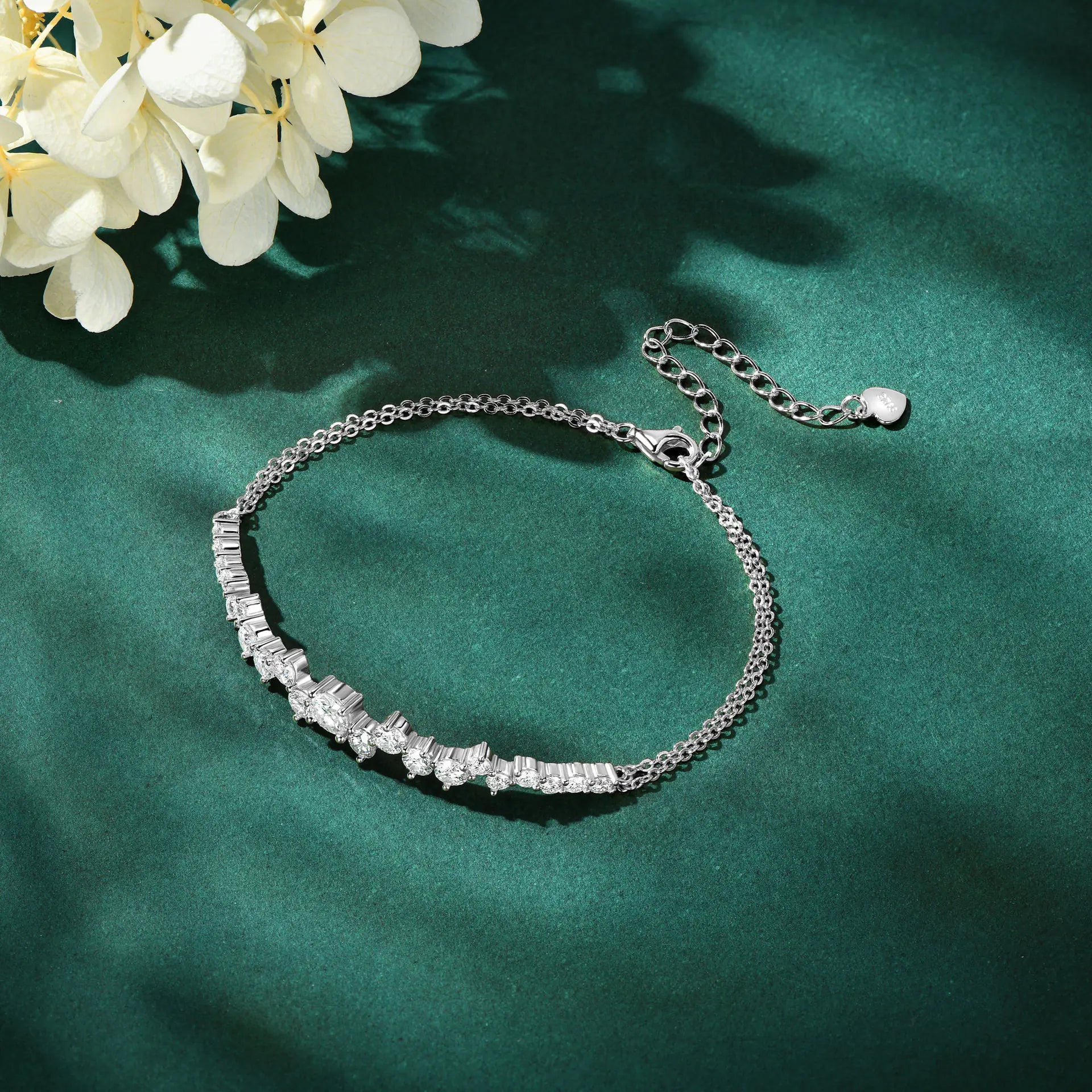 S925 large and small moissanite adjustable bracelet