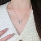 Brass Pink Zirconia Bow Necklace