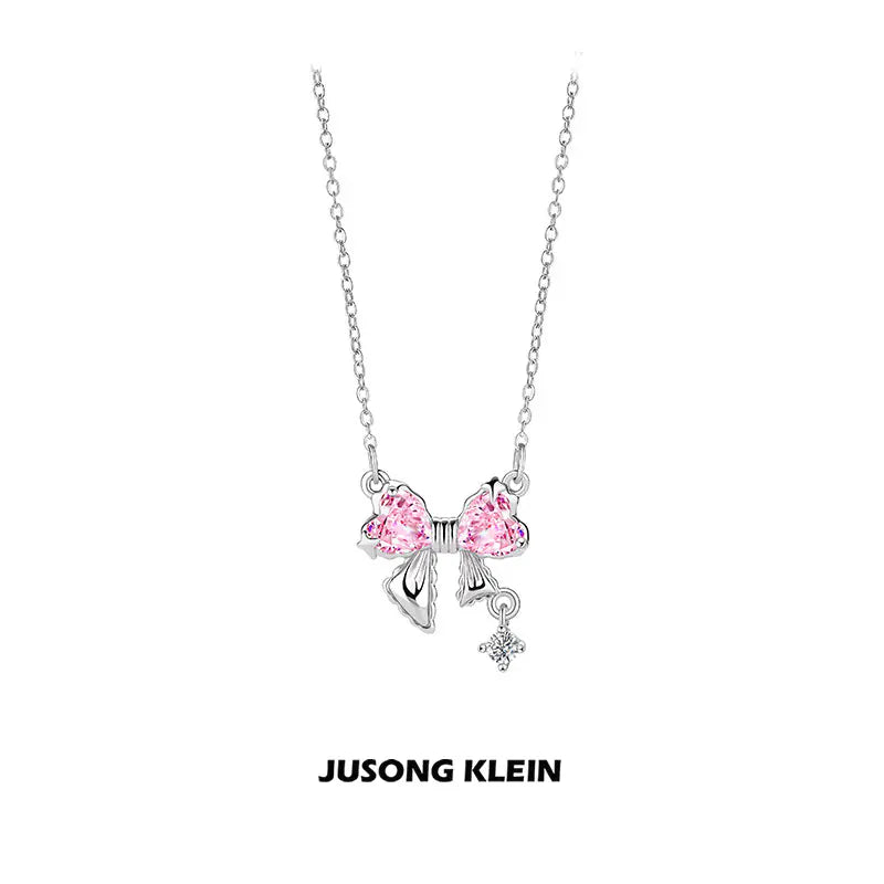 Brass Pink Zirconia Bow Necklace