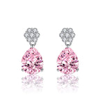 17mm Brass Colorful CZ Flower Pear Stud Earrings