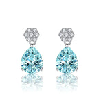 17mm Brass Colorful CZ Flower Pear Stud Earrings
