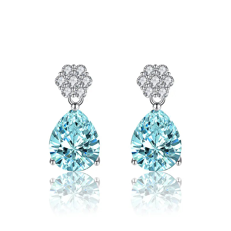17mm Brass Colorful CZ Flower Pear Stud Earrings