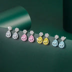 17mm Brass Colorful CZ Flower Pear Stud Earrings