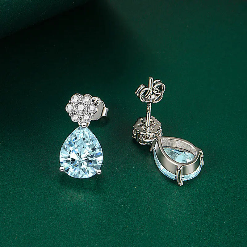17mm Brass Colorful CZ Flower Pear Stud Earrings