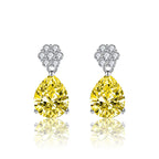 17mm Brass Colorful CZ Flower Pear Stud Earrings
