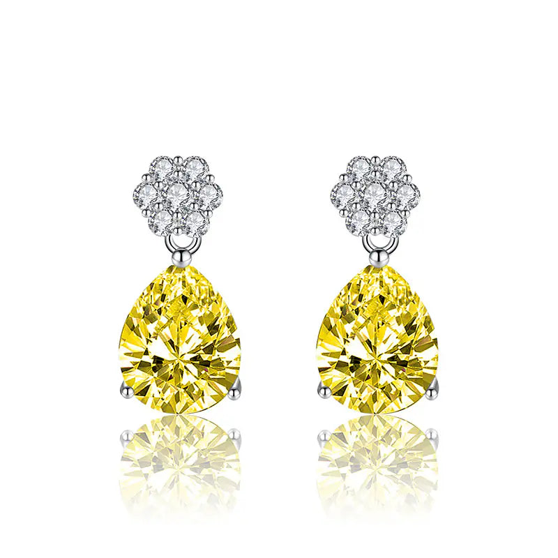 17mm Brass Colorful CZ Flower Pear Stud Earrings