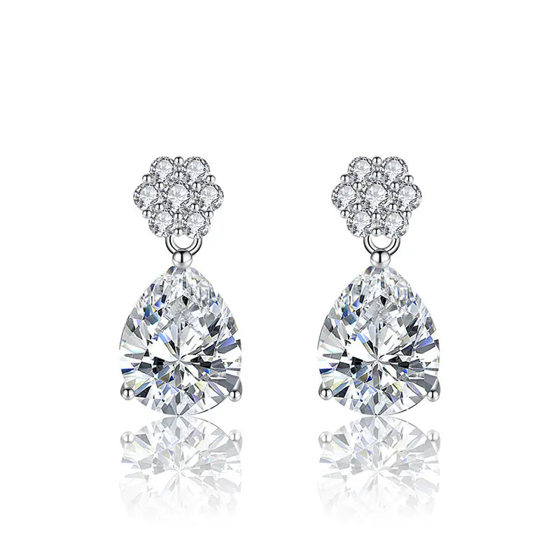 17mm Brass Colorful CZ Flower Pear Stud Earrings