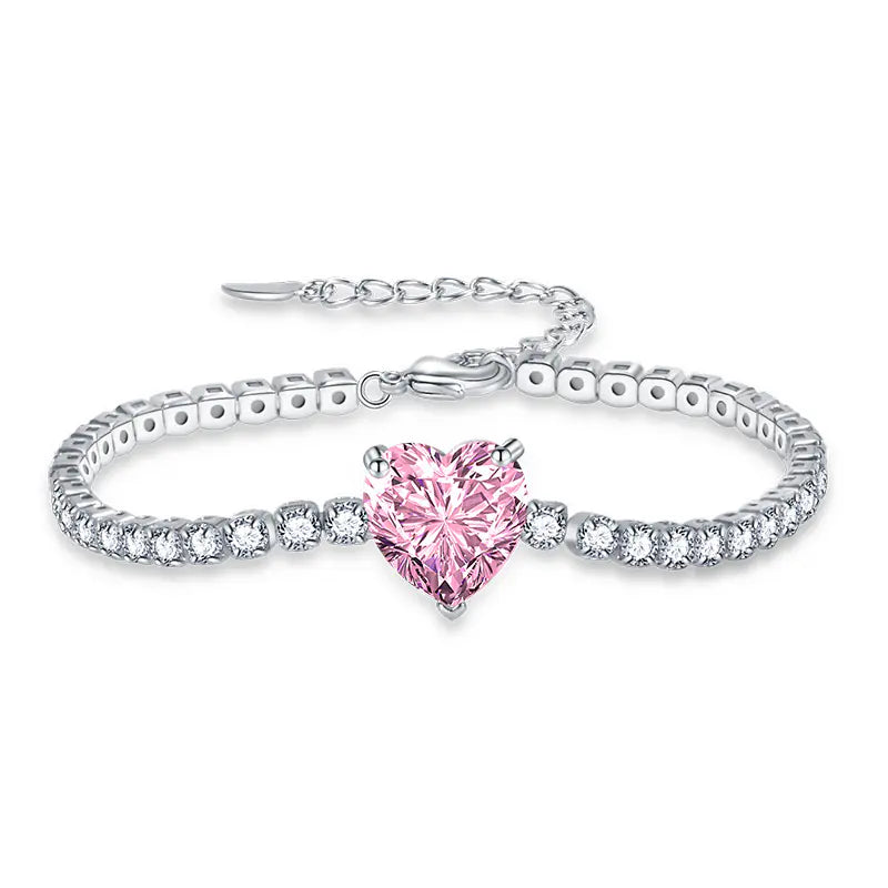 3mm Brass Colorful Heart Mirco Tennis Bracelet