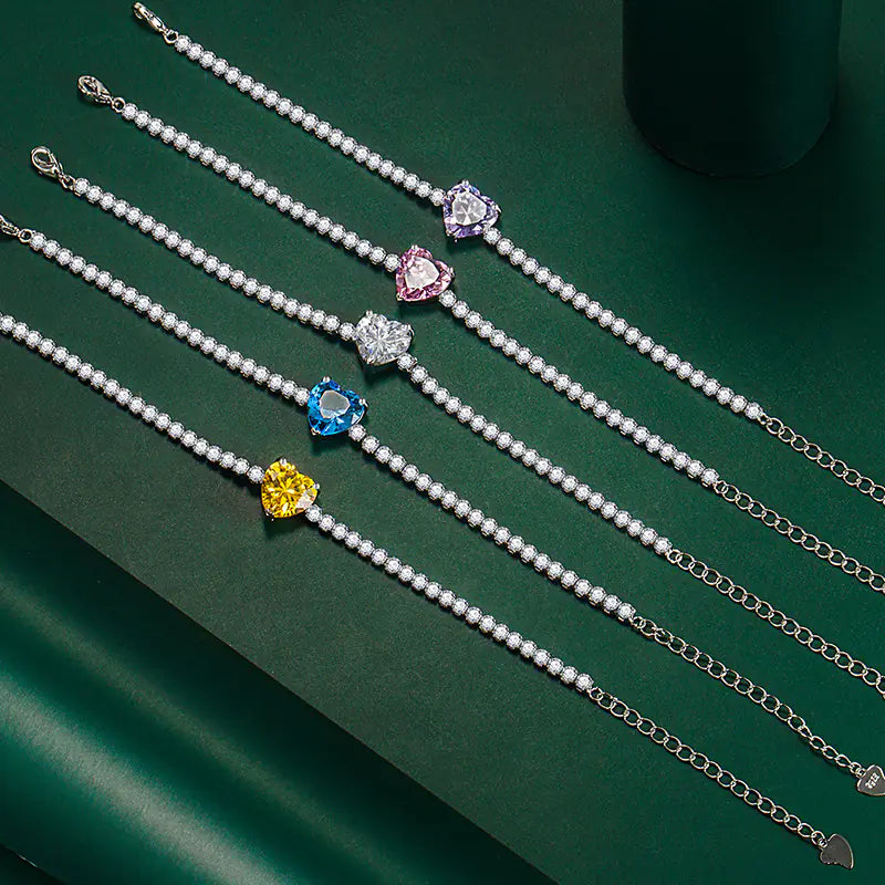 3mm Brass Colorful Heart Mirco Tennis Bracelet