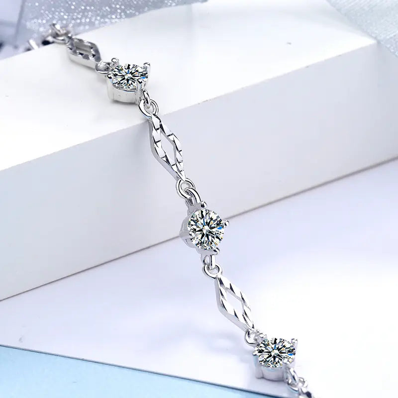 Fashion 925 Silver Purple CZ Diamond Shape Bracelet