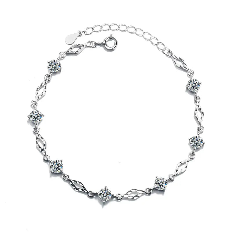 Fashion 925 Silver Purple CZ Diamond Shape Bracelet