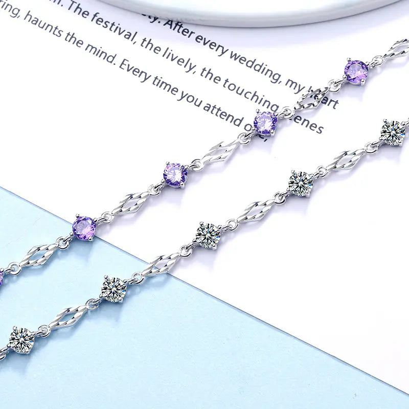 Fashion 925 Silver Purple CZ Diamond Shape Bracelet