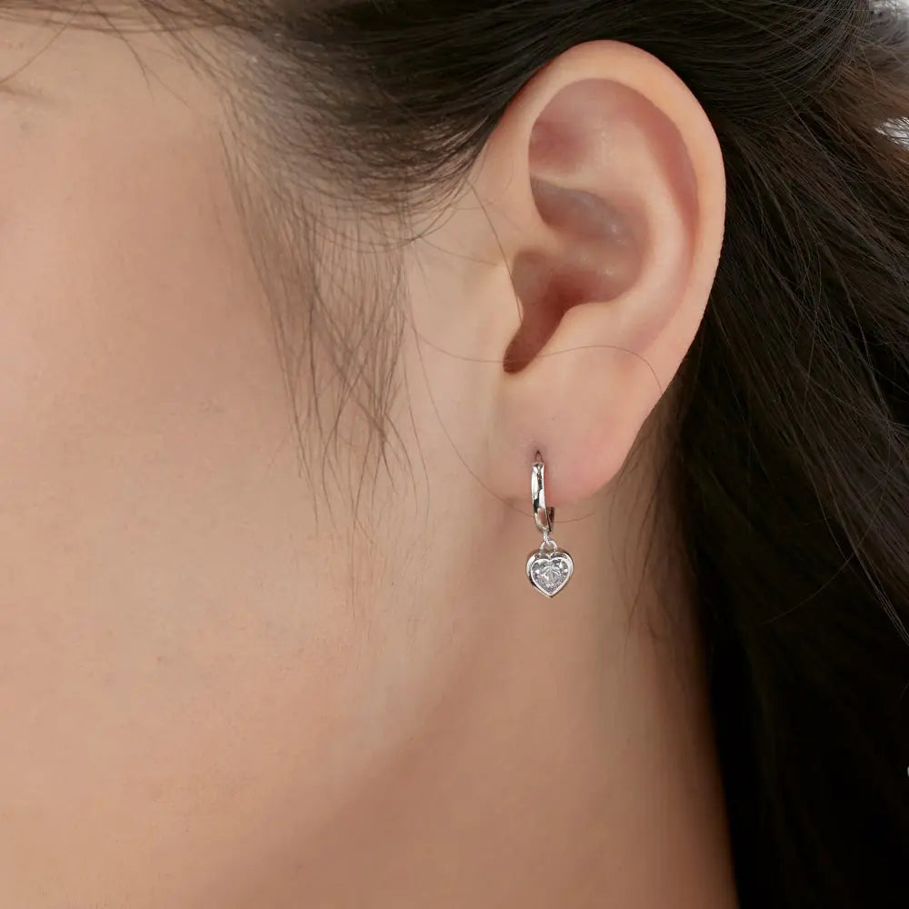 925 Sterling Silver Pink CZ Women Heart Earrings