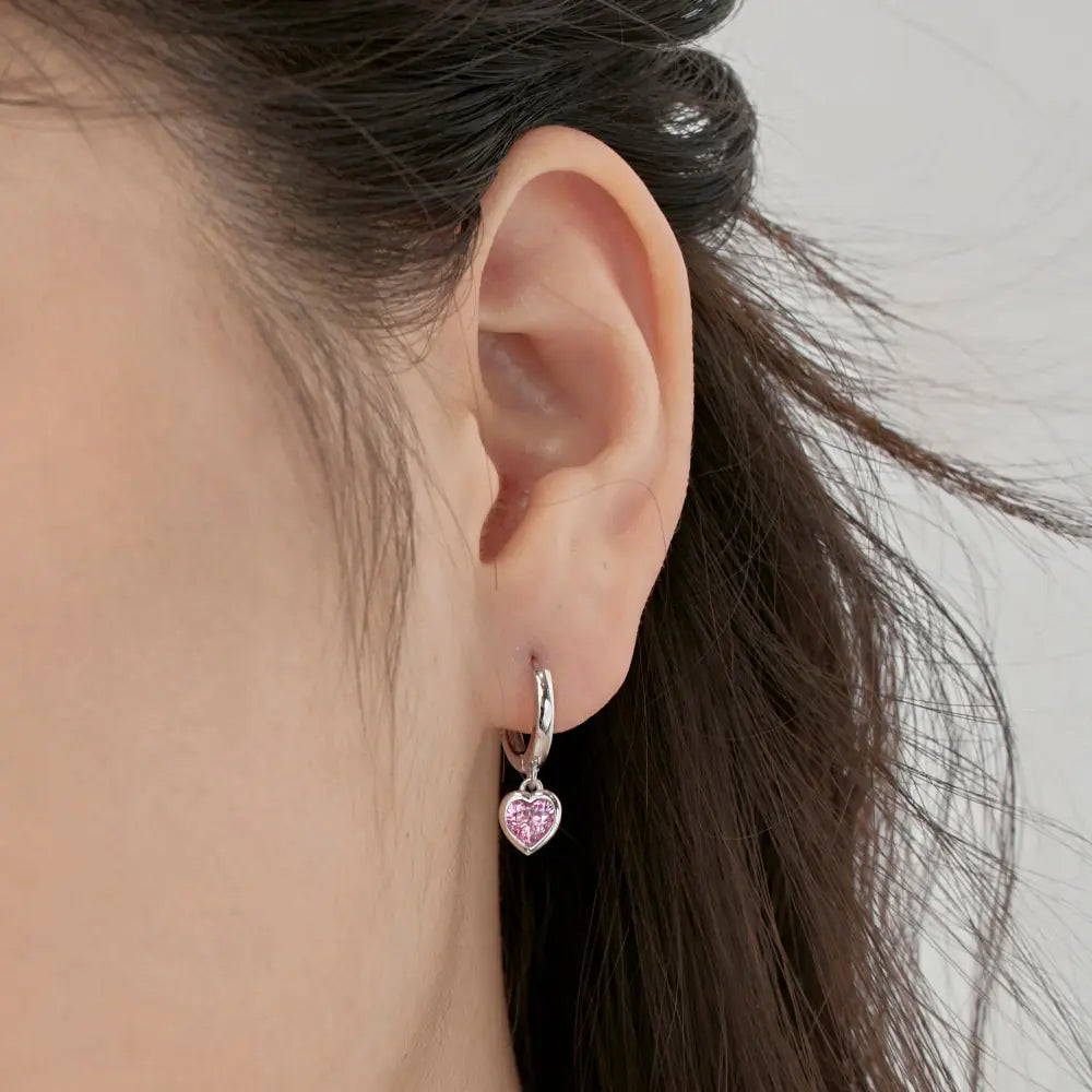 925 Sterling Silver Pink CZ Women Heart Earrings