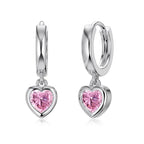 925 Sterling Silver Pink CZ Women Heart Earrings