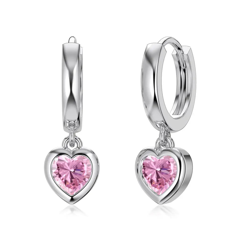 925 Sterling Silver Pink CZ Women Heart Earrings