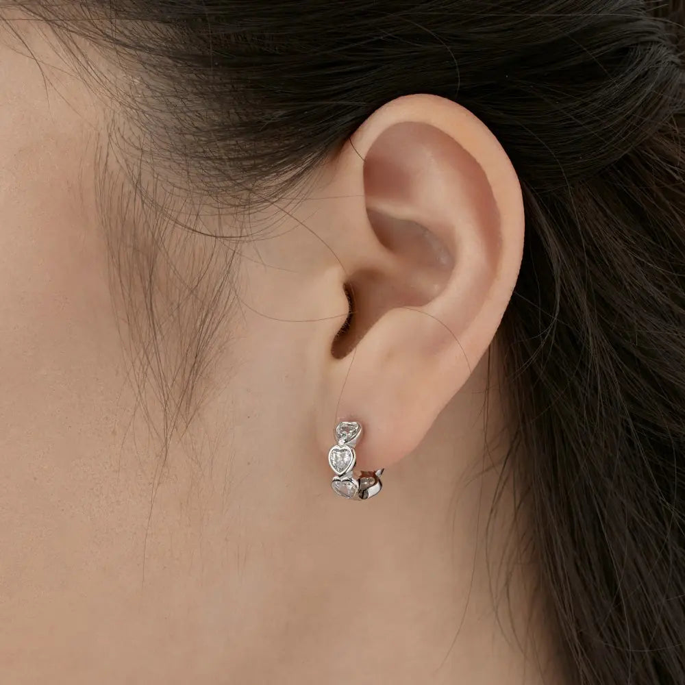 Hot Selling 925 Silver Iced Heart Hoop Earrings