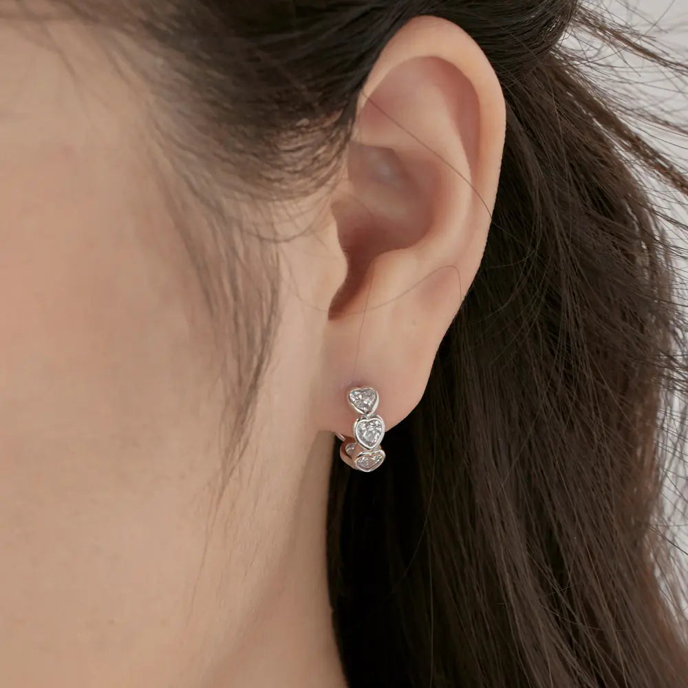 Hot Selling 925 Silver Iced Heart Hoop Earrings