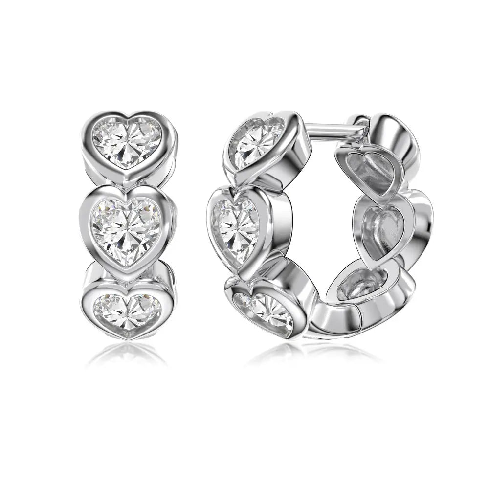 Hot Selling 925 Silver Iced Heart Hoop Earrings