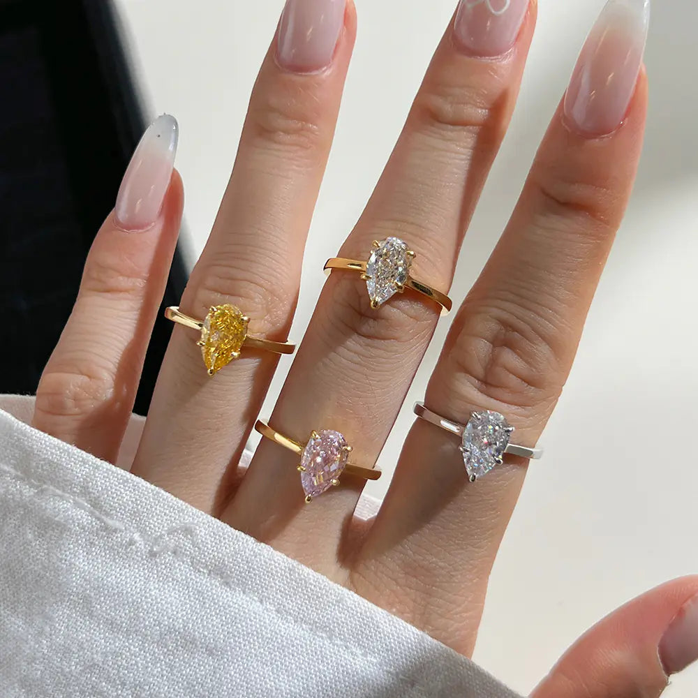 925 Silver Single Colorful Pear CZ Daily Ring