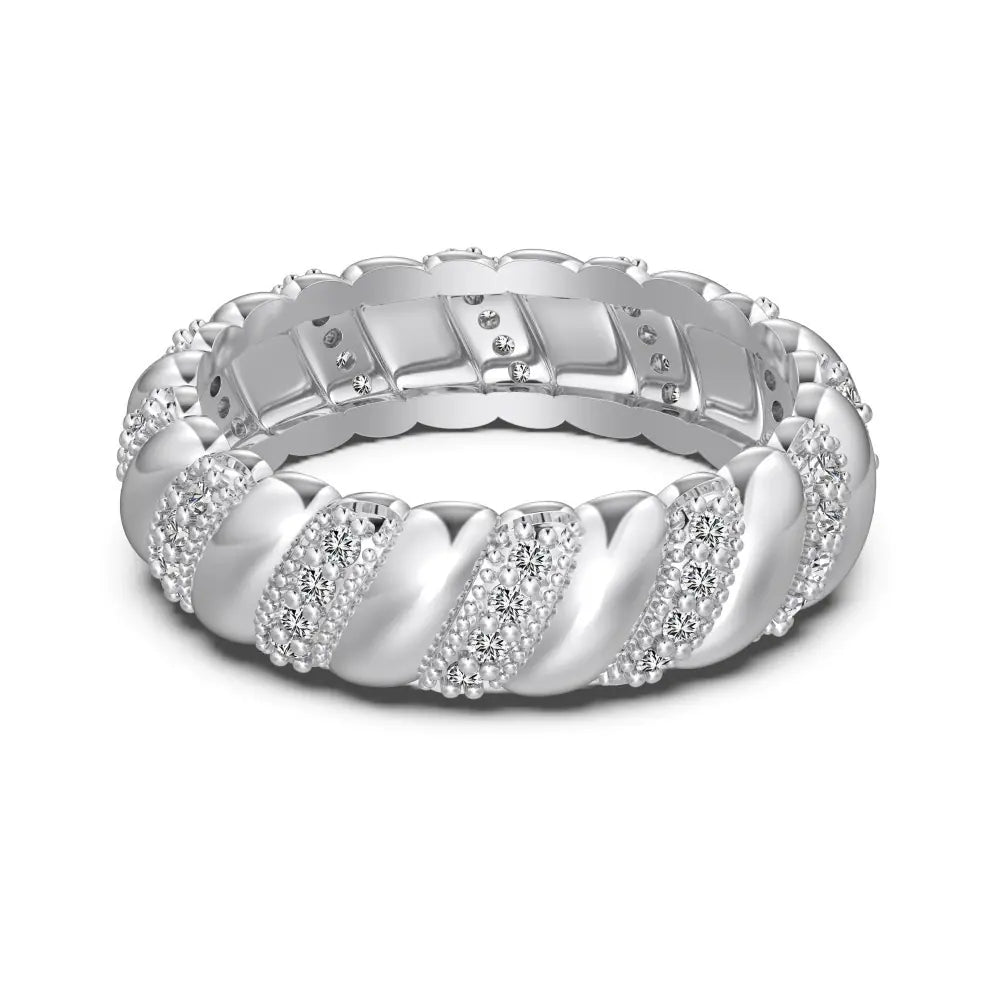 925 Silver Polished Iced Staggered Ring