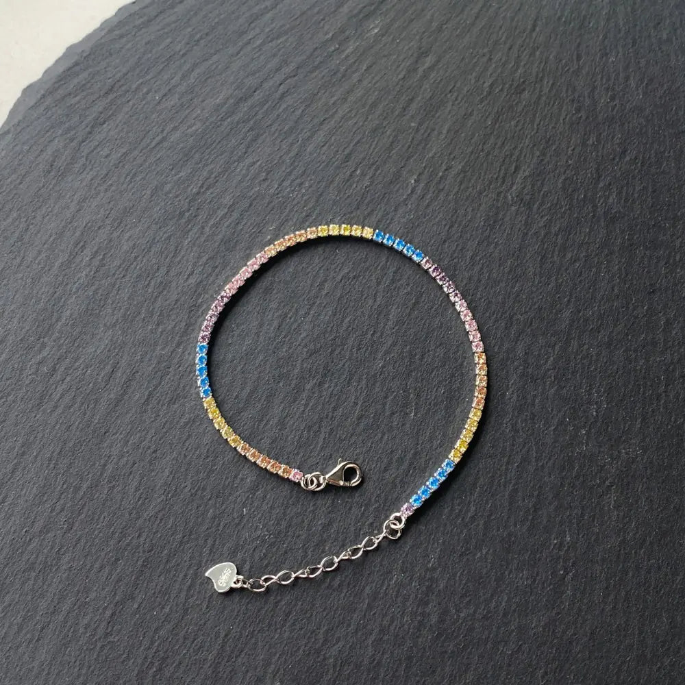 925 Silver 3mm Woven Rainbow CZ Mirco Tennis Bracelet