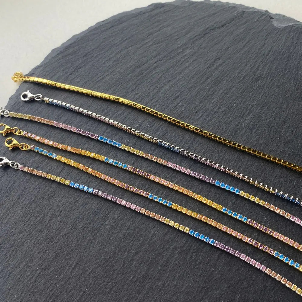 925 Silver 3mm Woven Rainbow CZ Mirco Tennis Bracelet