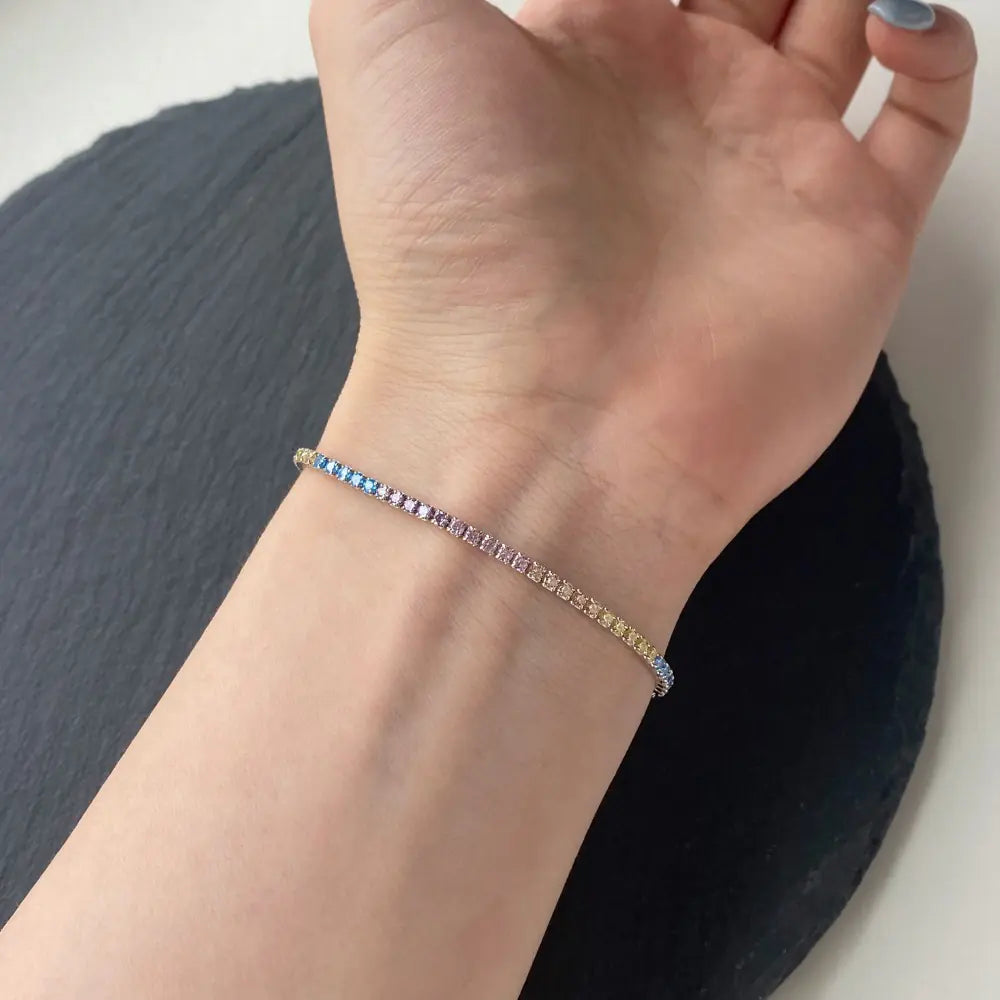 925 Silver 3mm Woven Rainbow CZ Mirco Tennis Bracelet