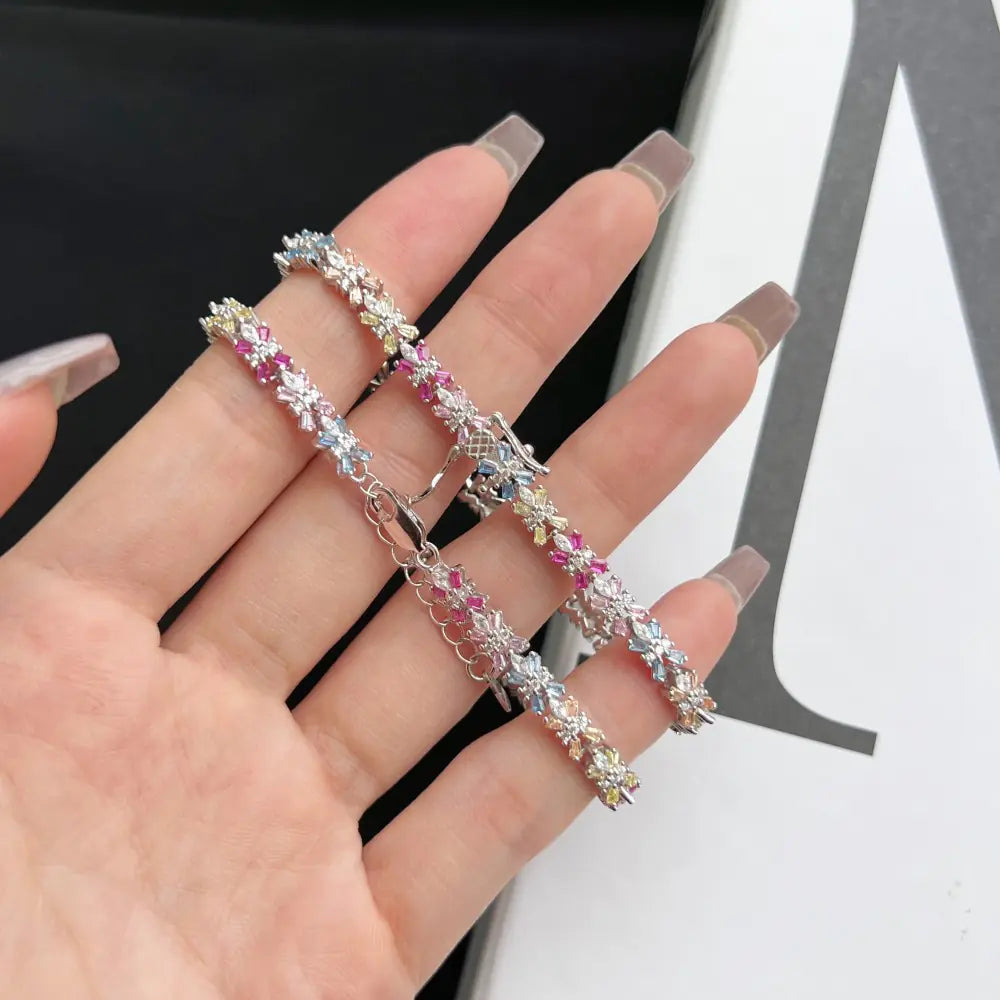 S925 sterling silver colored cz bracelet