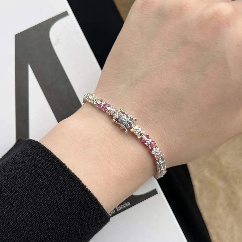 S925 sterling silver colored cz bracelet
