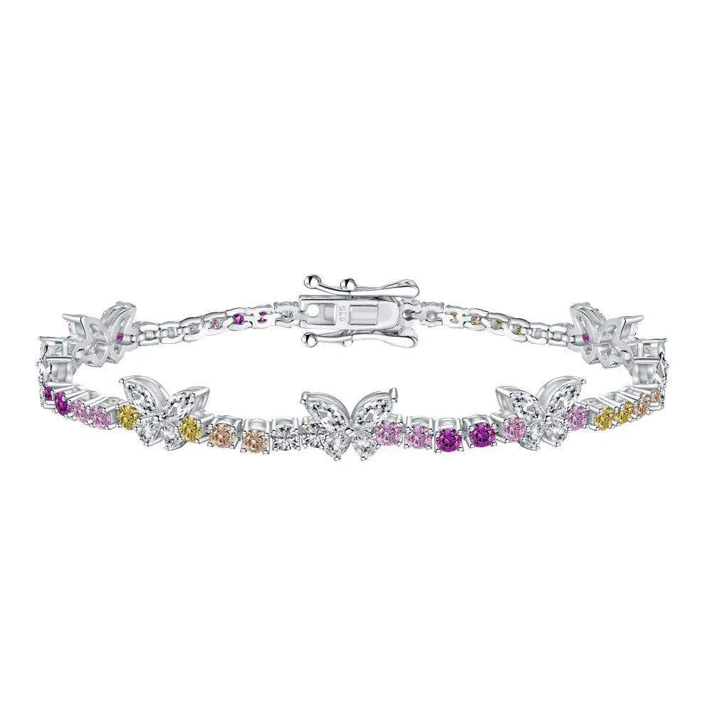 S925 butterfly inlaid with colorful zircon bracelet