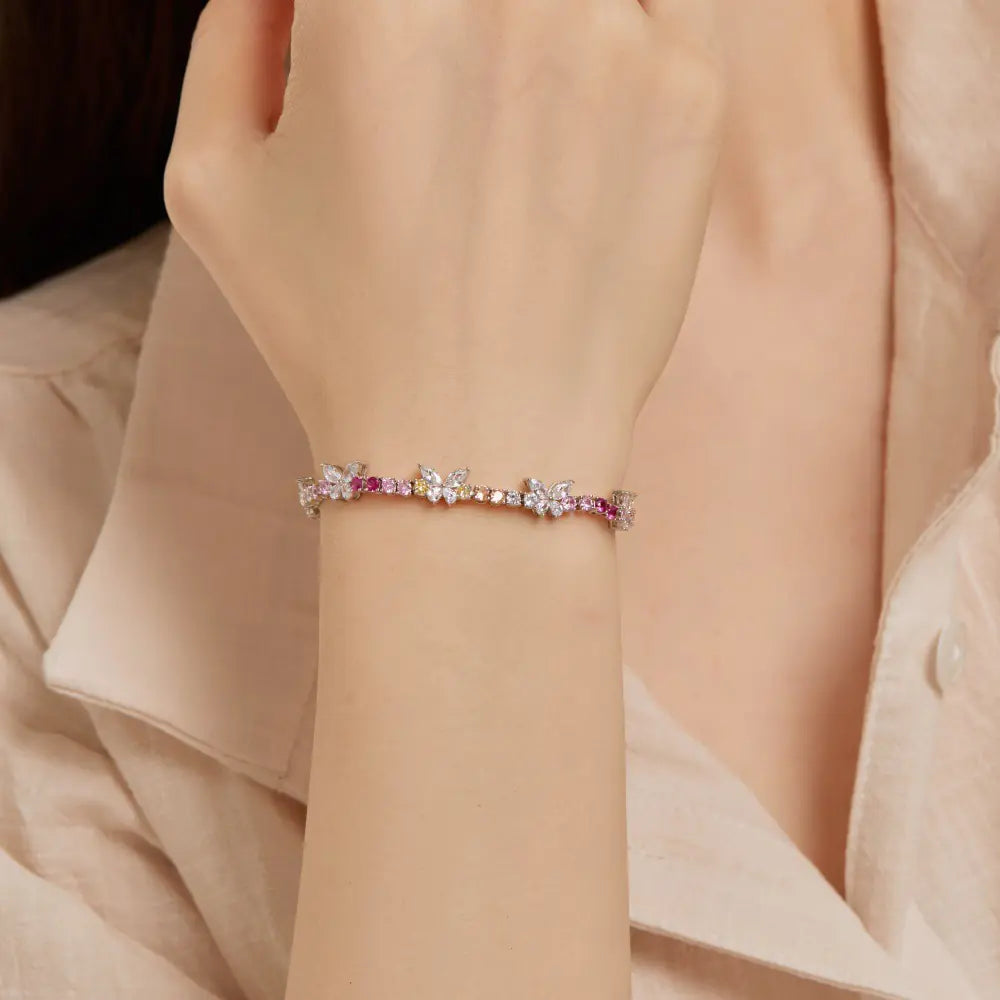 S925 butterfly inlaid with colorful zircon bracelet